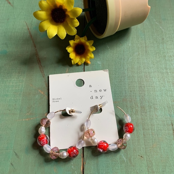 Colorful Hoops - Beaded Hoop Earrings on Original Card - NWT - Boho Hoops - Picture 4 of 4